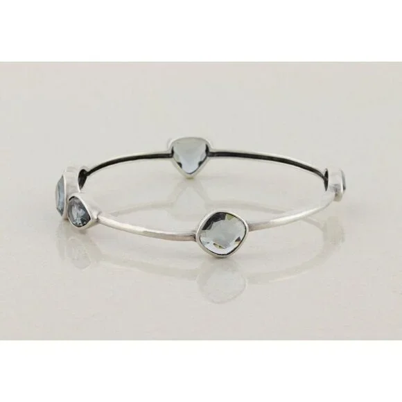 Sterling Silver Blue Glass Admire Bangle Bracelet 8" Silpada - Picture 7 of 8